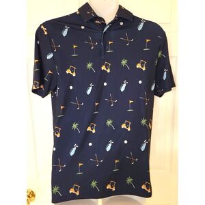 RW Golf Rorie Whelan Men's Golf Print Polo Navy Golf Carts/Clubs Size M